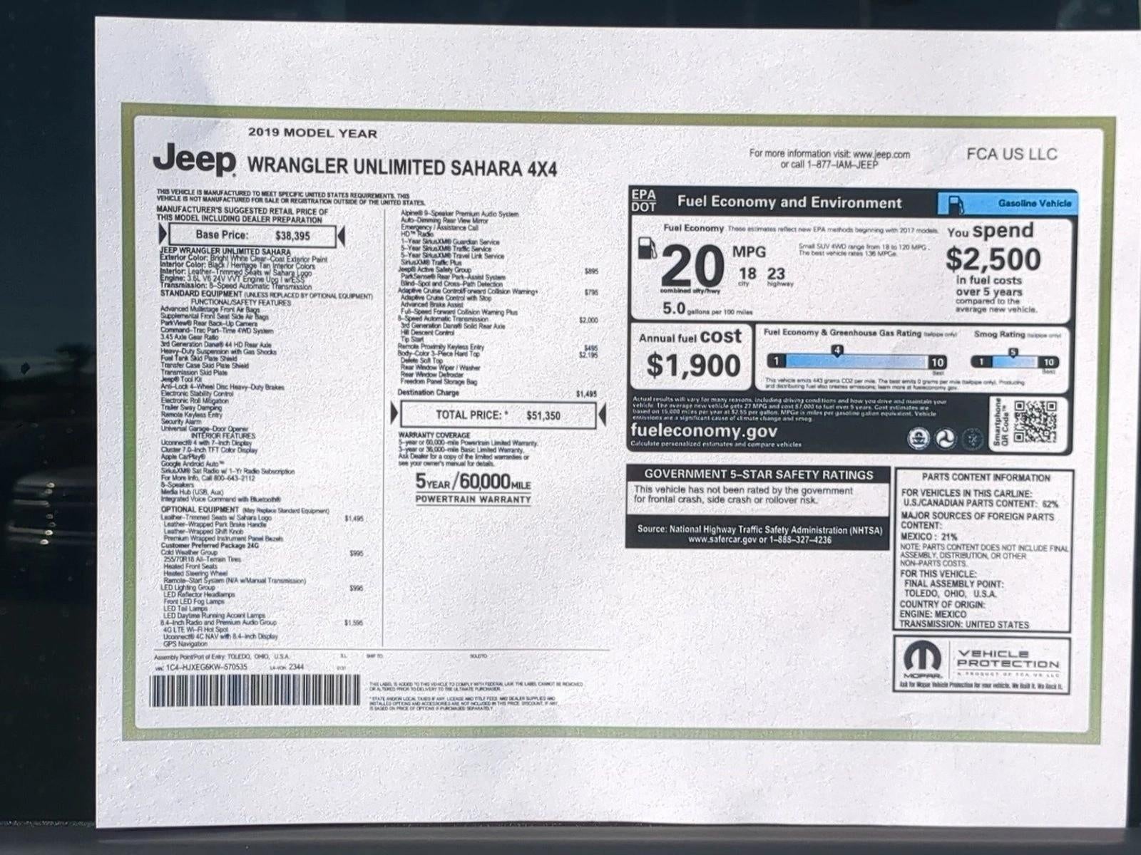 2019 Jeep Wrangler Unlimited Sahara 4x4