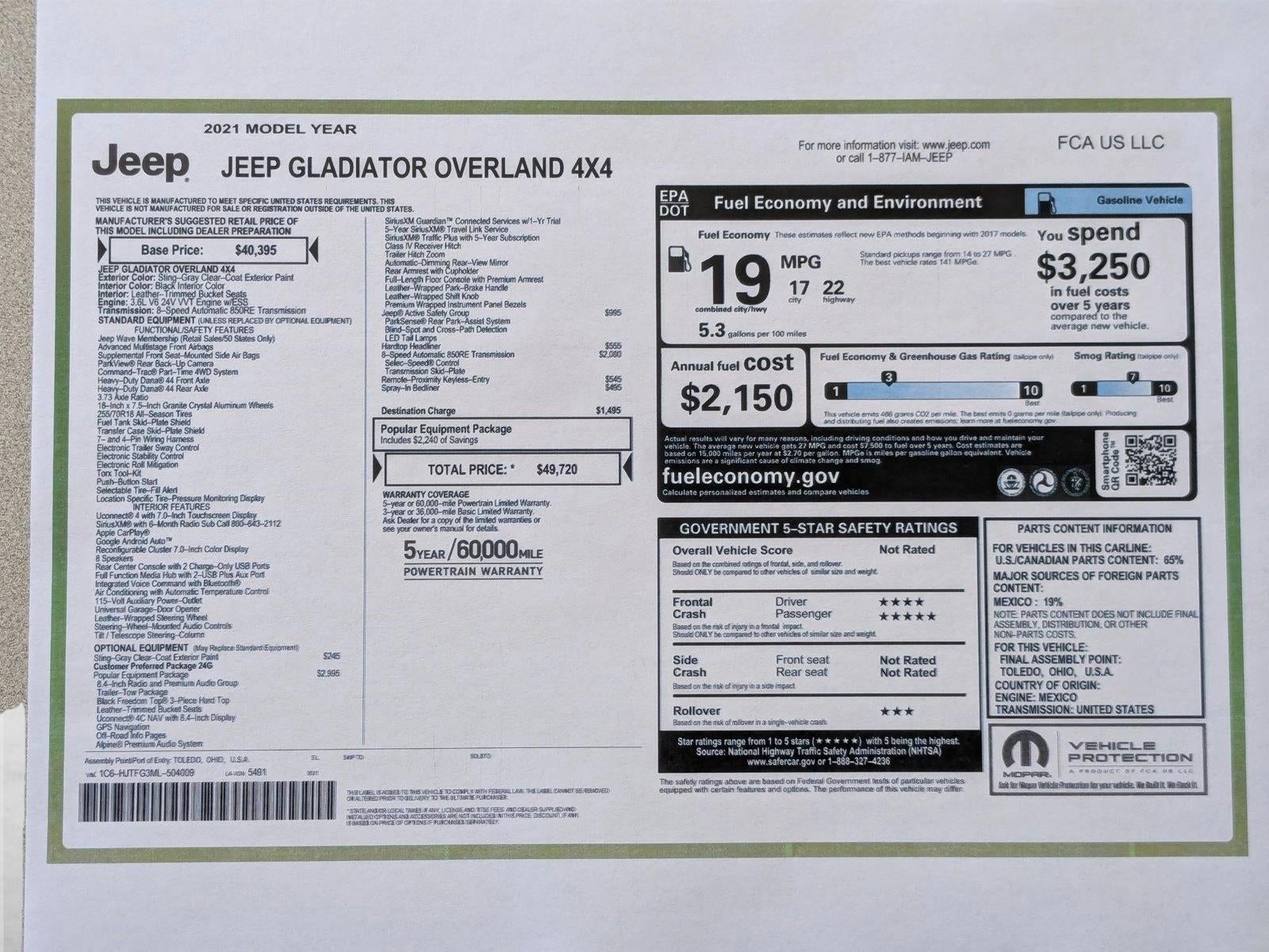 2021 Jeep Gladiator Overland 4x4