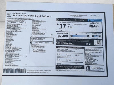 2022 RAM 1500 Big Horn Quad Cab 4x2 6'4" Box