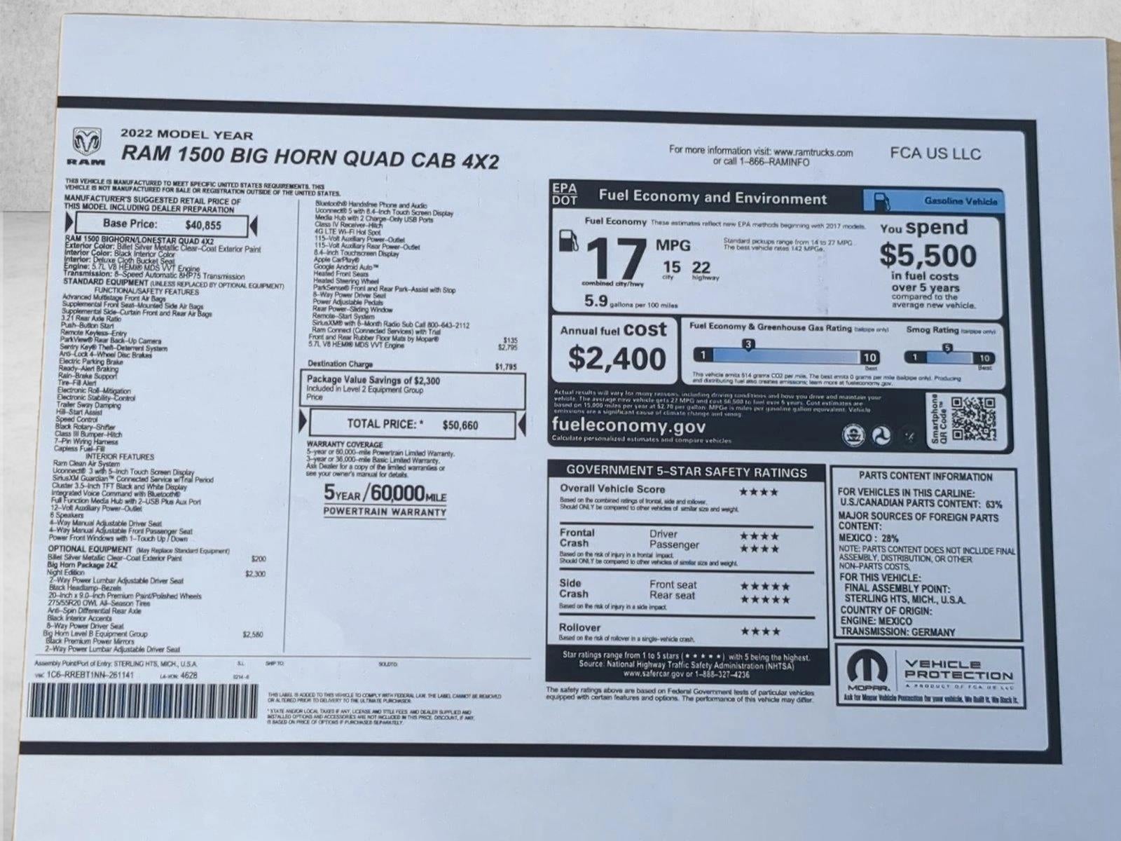 2022 RAM 1500 Big Horn Quad Cab 4x2 6'4" Box