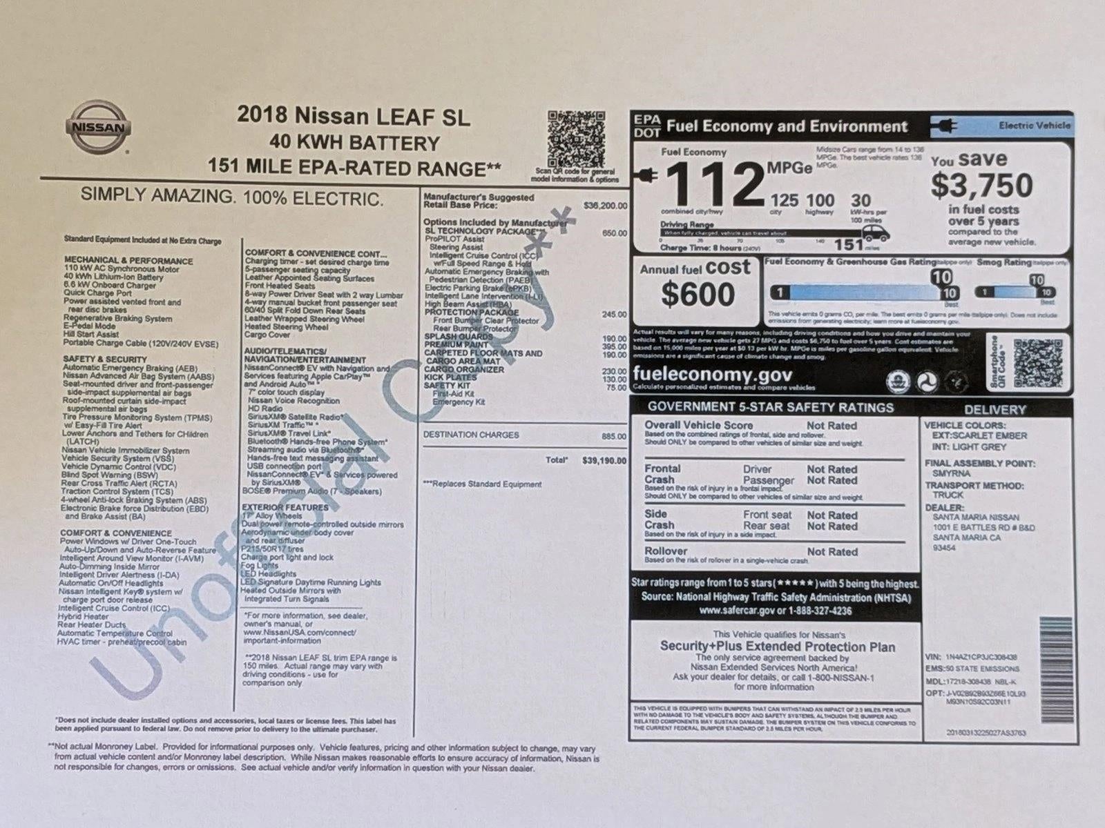2018 Nissan LEAF SL
