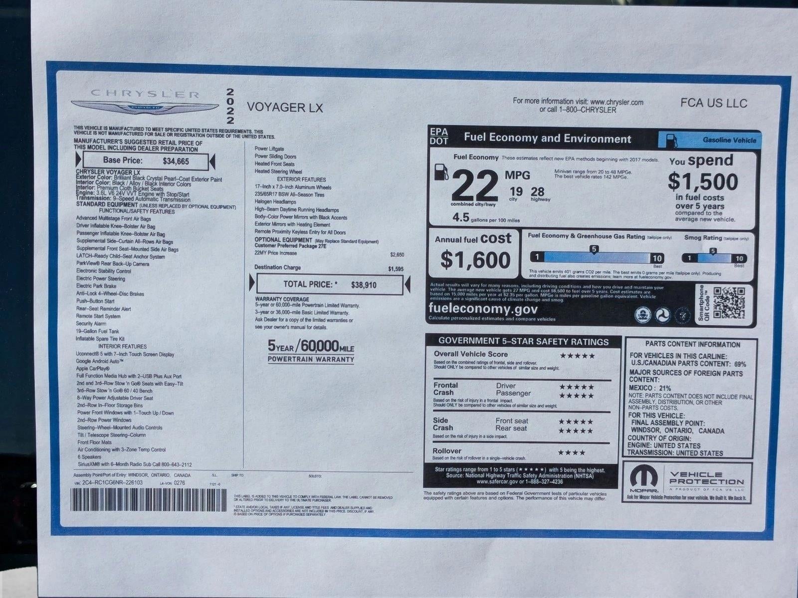 2022 Chrysler Voyager LX