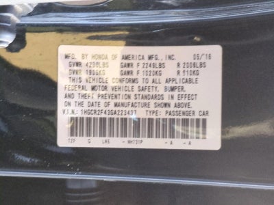 2016 Honda Accord Sedan LX CVT PZEV with Honda Sensing