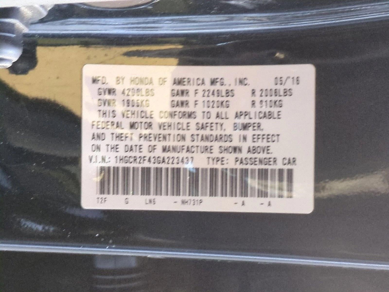 2016 Honda Accord Sedan LX CVT PZEV with Honda Sensing