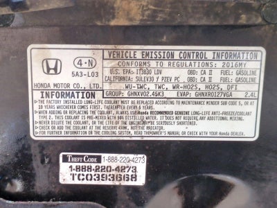 2016 Honda Accord Sedan LX CVT PZEV with Honda Sensing