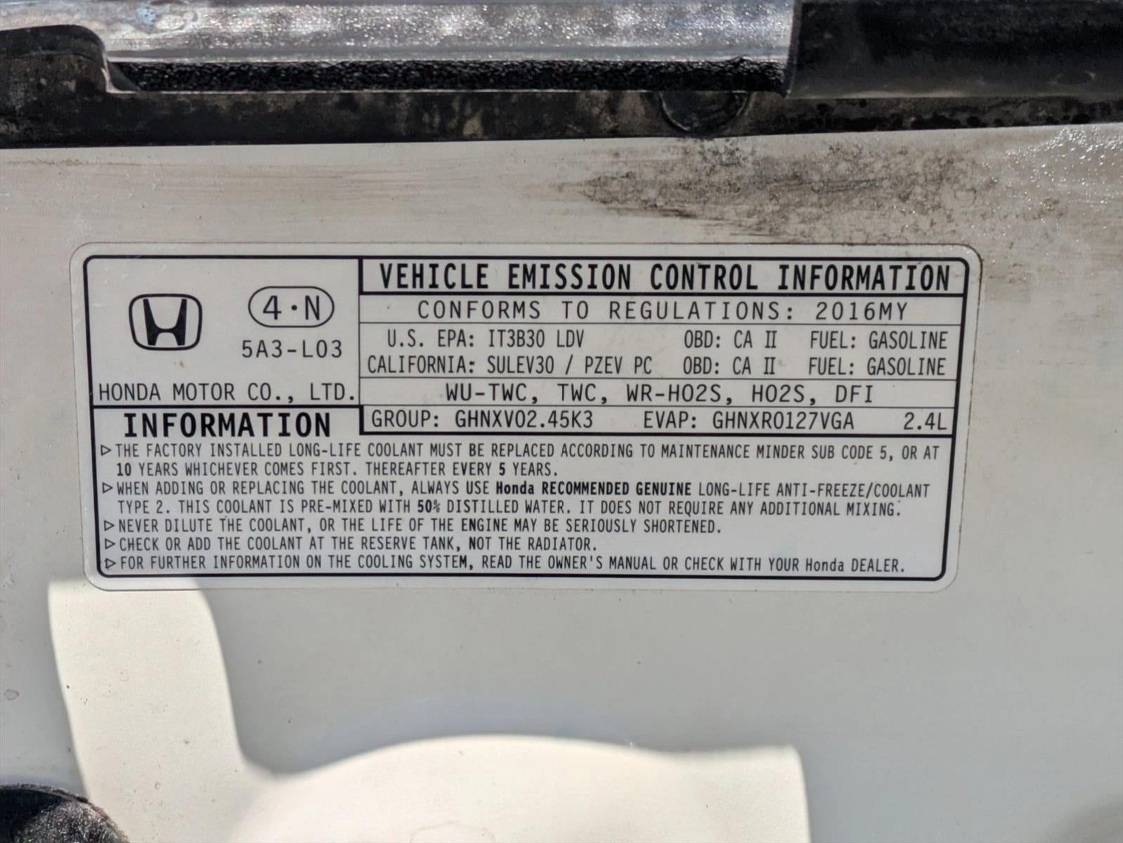 2016 Honda Accord Sedan EX-L CVT PZEV with Navigation and Honda Sensing