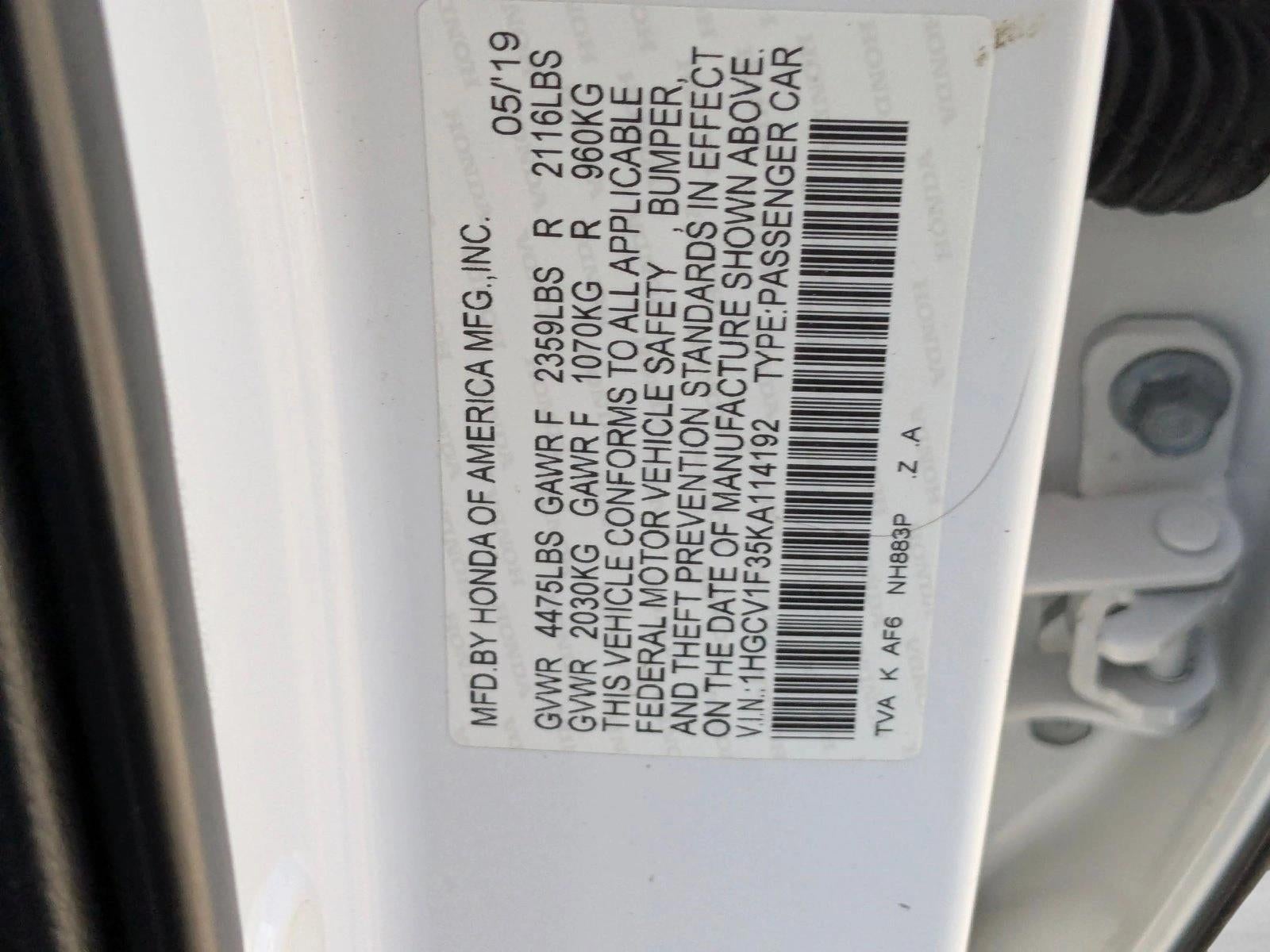 2019 Honda Accord Sedan Sport 1.5T CVT