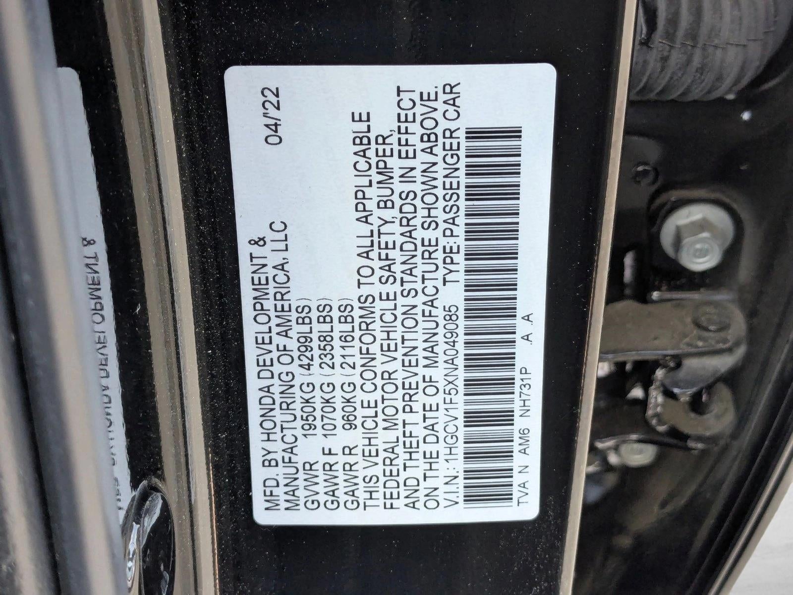 2022 Honda Accord Sedan EX-L 1.5T CVT