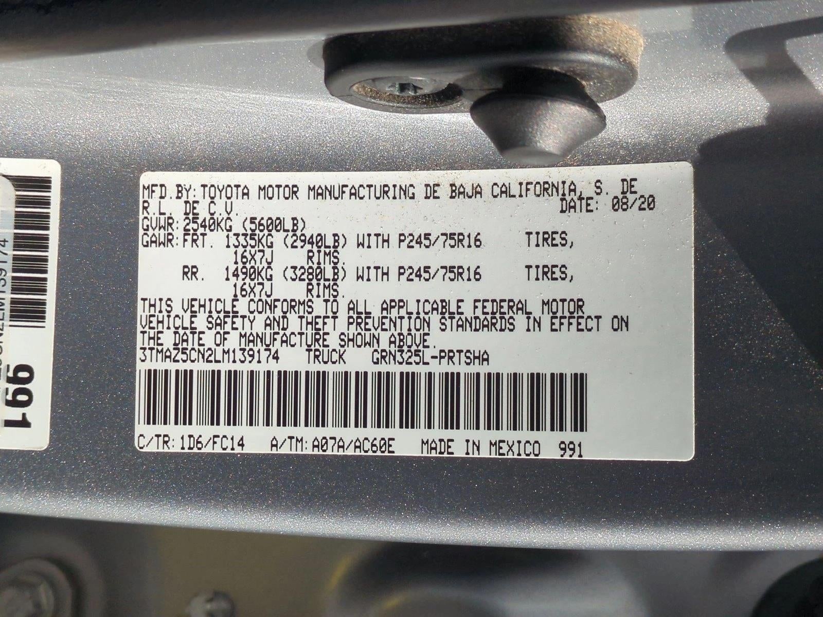 2020 Toyota Tacoma 2WD 2WD SR5 Double Cab 5' Bed V6 AT (Natl)