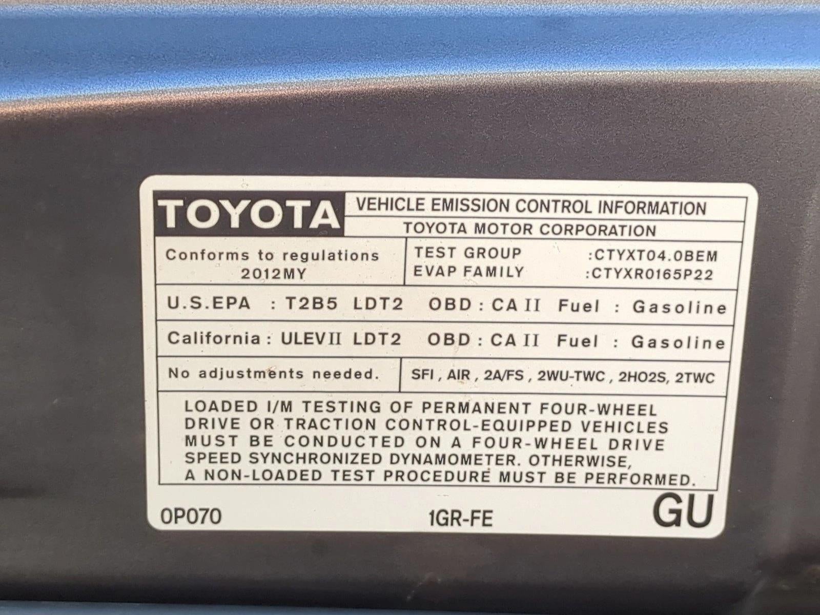 2012 Toyota Tacoma 2WD Access Cab Standard Bed V6 Automatic PreRunner (Natl)