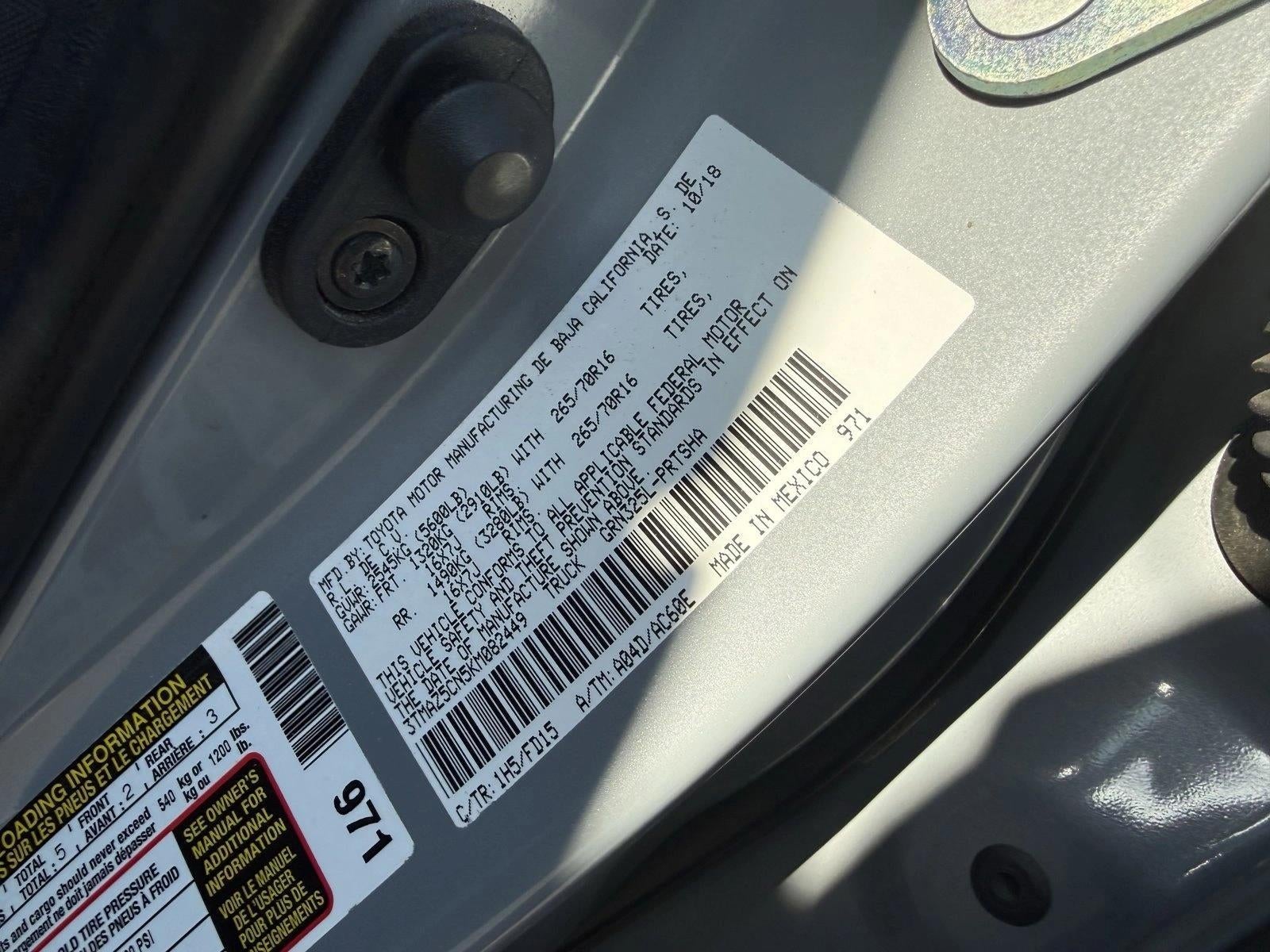 2019 Toyota Tacoma 2WD 2WD TRD Off Road Double Cab 5' Bed V6 AT (Natl)