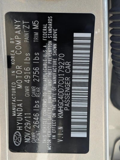 2012 Hyundai GENESIS 4dr Sdn V6 3.8L
