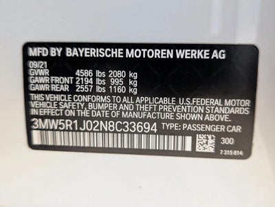 2022 BMW 330i Sedan North America