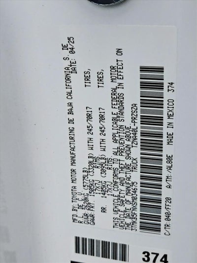 2025 Toyota Tacoma 2WD 2WD SR5 Double Cab 5' Bed AT (Natl)