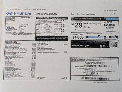 2015 Hyundai SONATA 4dr Sdn 2.4L SE PZEV