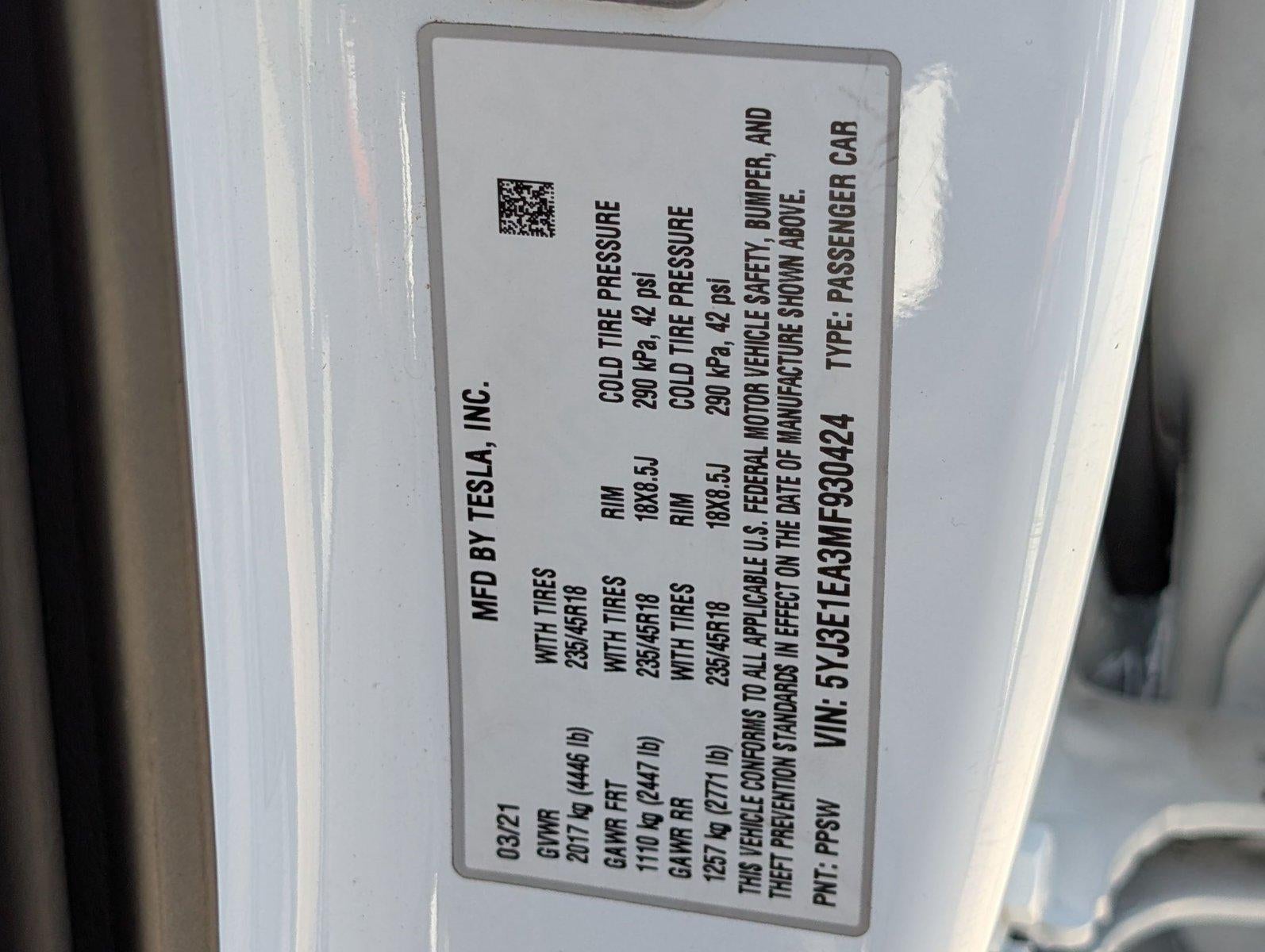 2021 Tesla Model 3 Standard Range Plus RWD