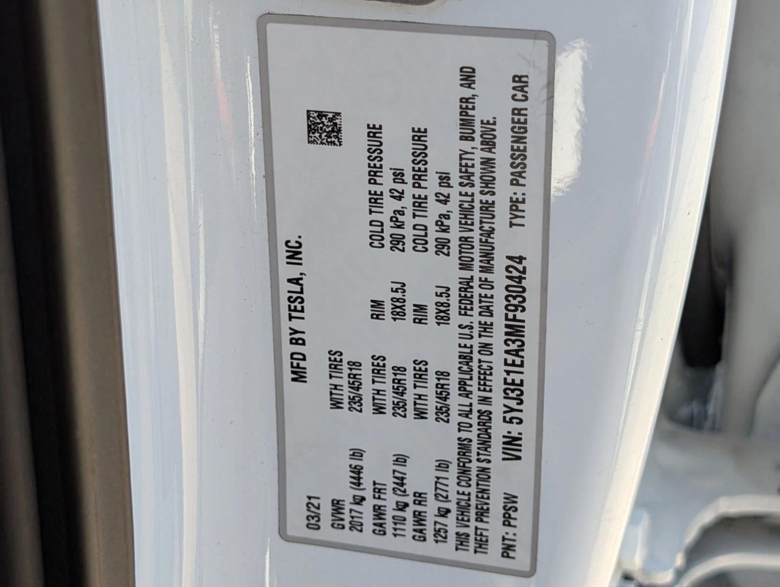 2021 Tesla Model 3 Standard Range Plus RWD