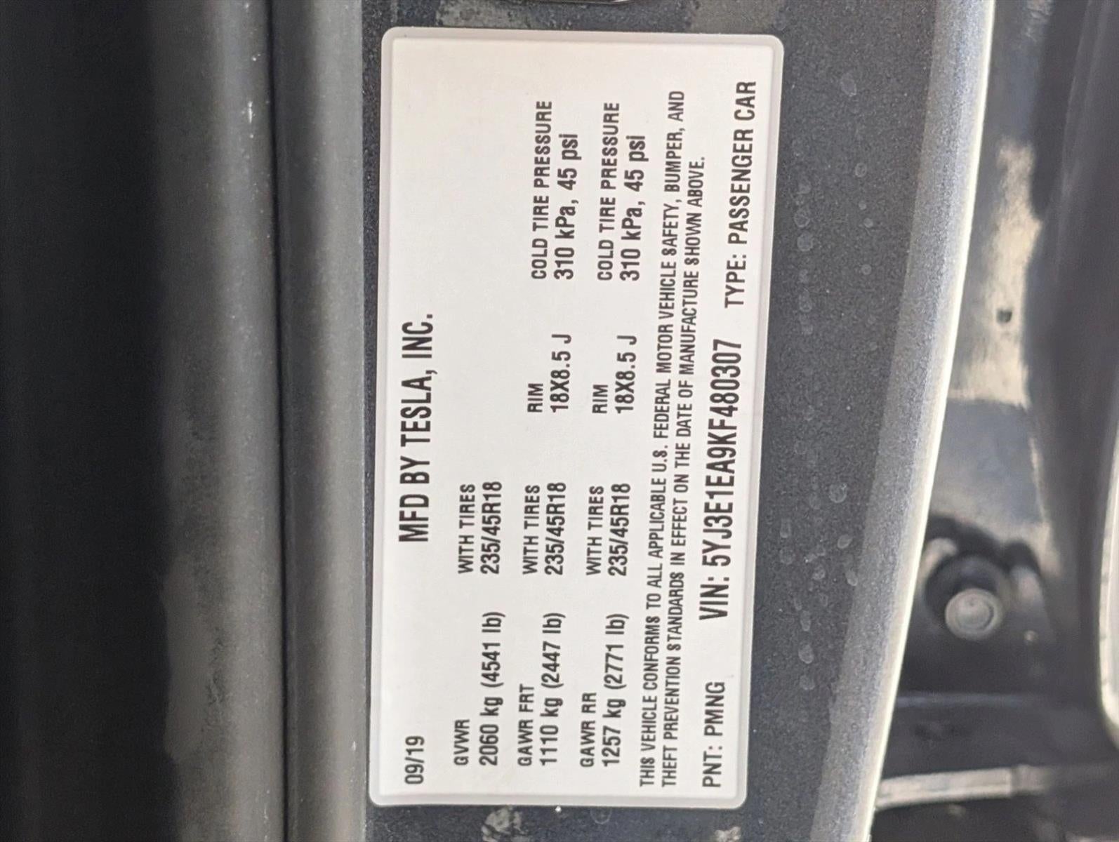 2019 Tesla Model 3 Standard Range Plus RWD