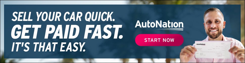 Banner ad for AutoNation featuring a man holding a check